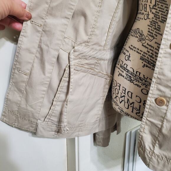 Eileen Fisher Lightweight Jacket Ruffle Collar Tan Field Jacket Stretch Medium - Picture 10 of 13